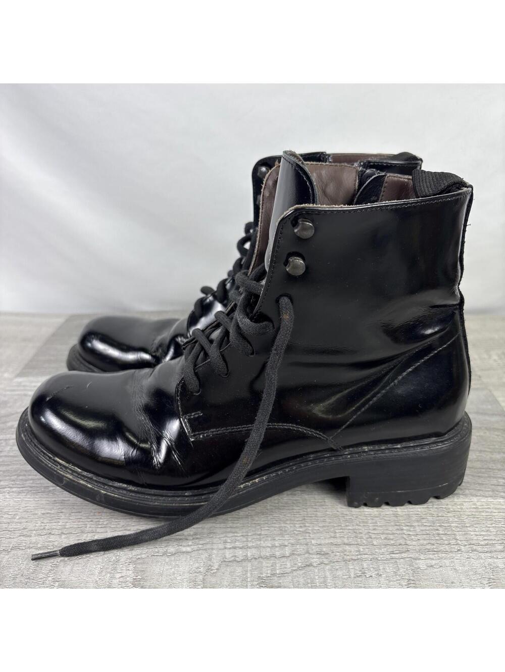 Boemos Black Italian Leather Boots - Zip & Lace Up - EU Size 40